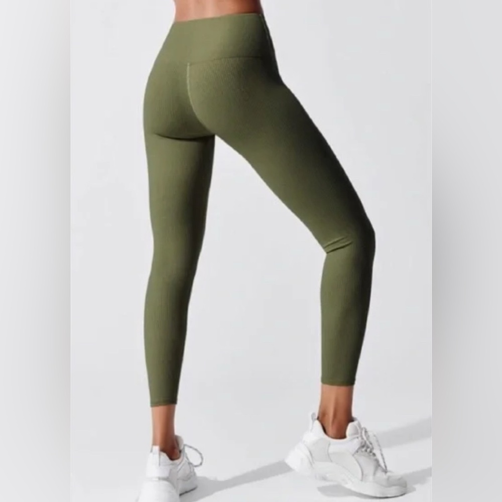 Carbon38 Green Ribbed Stretch Nylon Leggings Size… - image 2